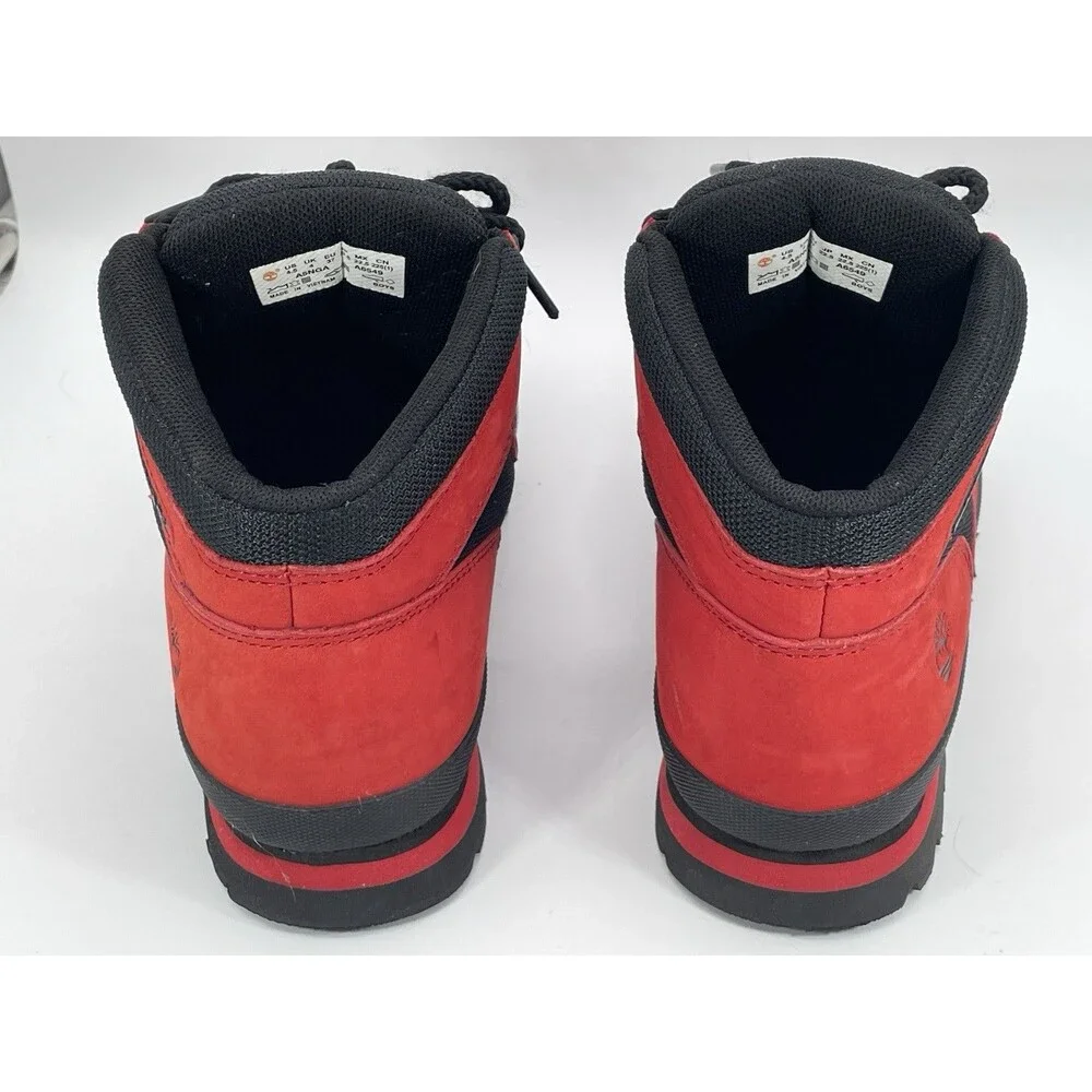 Timberland Euro Hiker Mid Waterproof Boots Red Black Youth 4.5 Women 6 A5NGA
